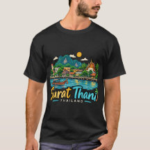 Arte de viaje dibujado a mano Surat Thani Tailandi