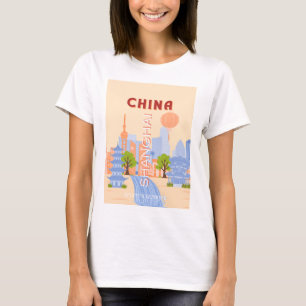Camiseta Arte de viaje retro pastel Shanghai China