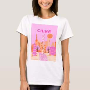 Camiseta Arte de Viaje Rosa Shanghai China
