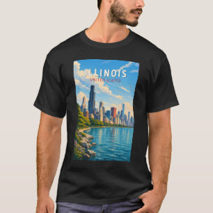 Camiseta Arte de viaje vintage de ilustración de Illinois