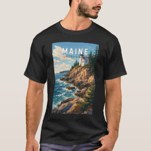 Camiseta Arte de viaje vintage de ilustración de Maine