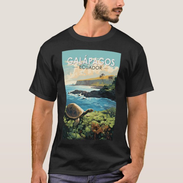 Camiseta Arte de viajes de tortuga gigante en las islas Gal (Anverso)