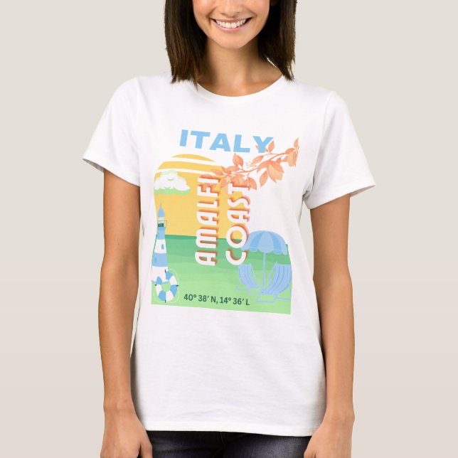Camiseta Arte de viajes en Italia, Costa Amalfitana, Preppy (Anverso)