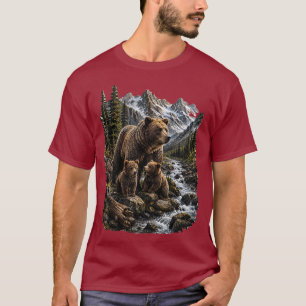 Camiseta Arte de Vida Silvestre de la Familia de Osos Grizz