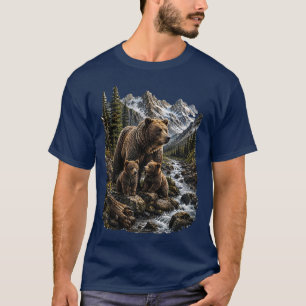 Camiseta Arte de Vida Silvestre de la Familia de Osos Grizz