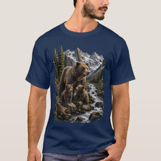Camiseta Arte de Vida Silvestre de la Familia de Osos Grizz