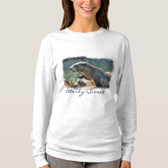 Camiseta Arte de vida silvestre del río de baño Otter (Anverso)