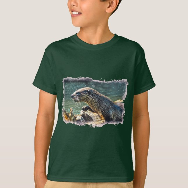 Camiseta Arte de vida silvestre del río de baño Otter (Anverso)