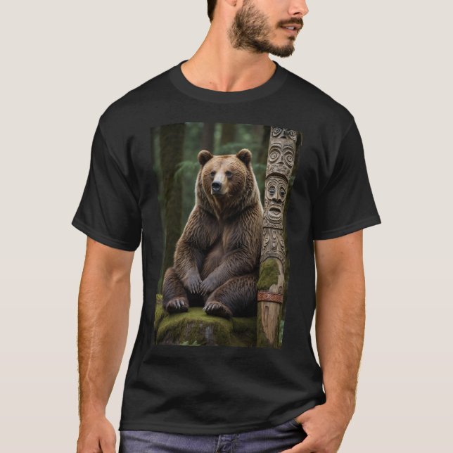 Camiseta Arte de vida silvestre Grizzly Bear and Totem Pole (Anverso)