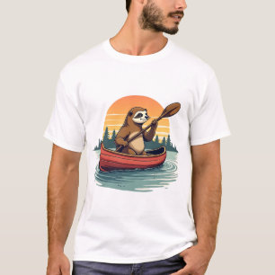 Camiseta Arte de Vida Silvestre Retro Atardecer Canoa Perez