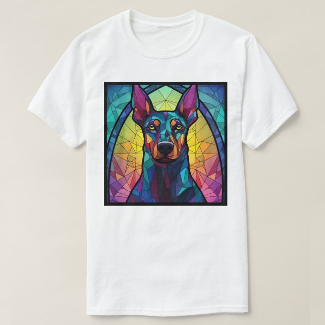 Camiseta Arte de vidrio emplomado con Doberman Pincher (Diseño del anverso)