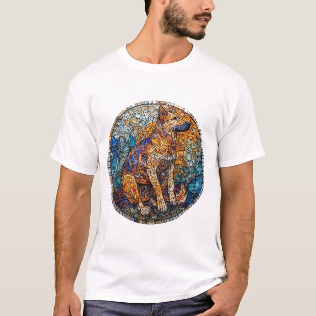 Camiseta Arte de vidrio emplomado de perro Kai Ken  (Anverso)