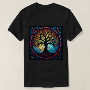 Camiseta Arte de Vidrio Teñido, Árbol de la Vida en Vidrio 