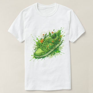 Camiseta Arte de Zapatilla Floral Verde