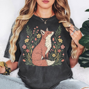 Camiseta Arte de zorro floral sentado