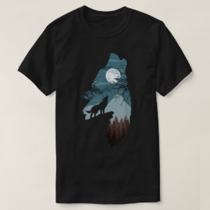 Camiseta Arte del Bosque de la Luna del Lobo Aullador
