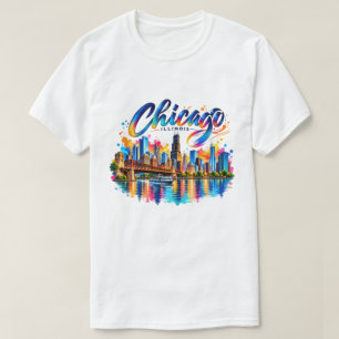 Camiseta Arte del colorido horizonte de Chicago Illinois