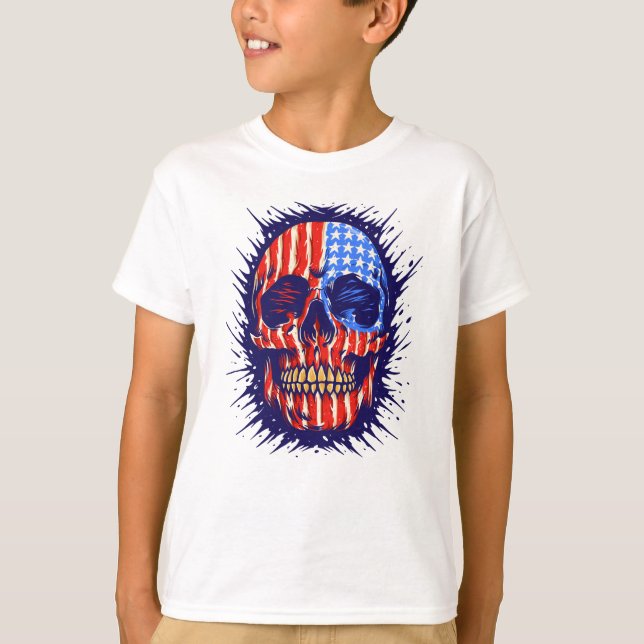 Camiseta Arte del cráneo de la bandera estadounidense - Reg (Anverso)