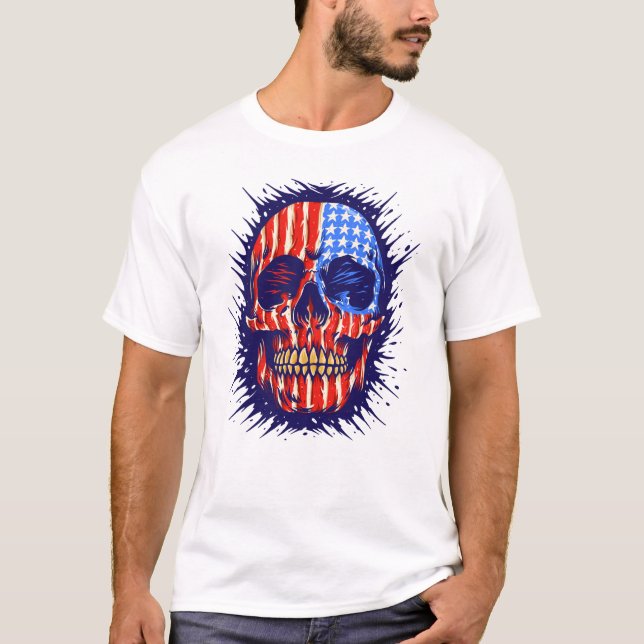Camiseta Arte del cráneo de la bandera estadounidense - Reg (Anverso)