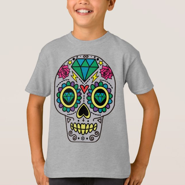 Camiseta Arte del cráneo del azúcar gris, Día de los muerto (Anverso)