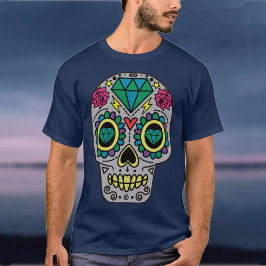 Camiseta Arte del cráneo del azúcar gris, Día de los muerto