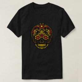 Camiseta Arte del cráneo del azúcar - Negro, Rojo y Oro