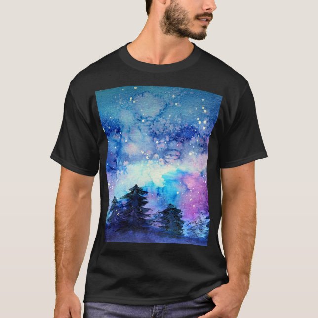 Camiseta Arte del espacio acuático: Árboles de cielo noctur (Anverso)