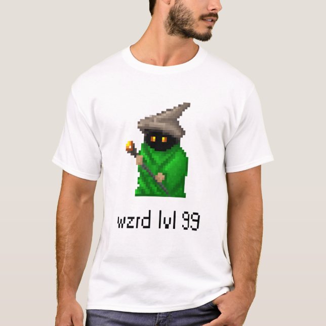Camiseta Arte del pixel del mago del nivel 99 - verde (Anverso)