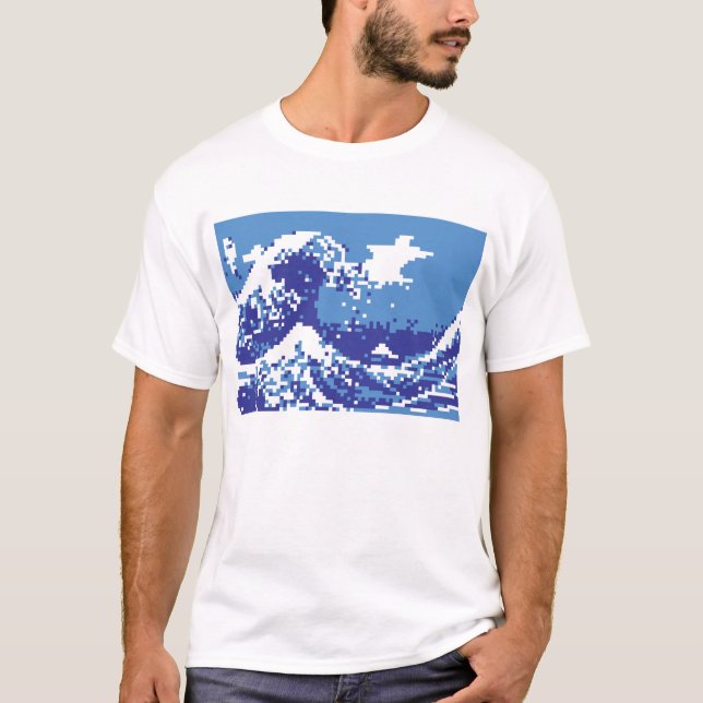 Camiseta Arte del pixel del pedazo del azul 8 del tsunami (Anverso)