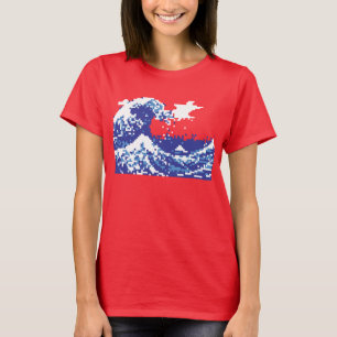Camiseta Arte del pixel del pedazo del azul 8 del tsunami