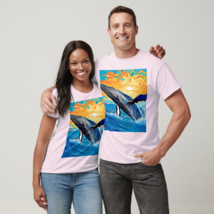 Camiseta Arte del Salto del Atardecer de la Ballena Jorobad
