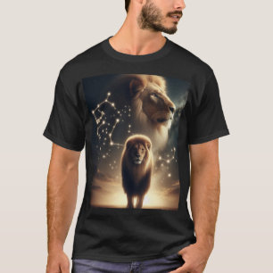 Camiseta Arte del Zodíaco de Leo - León Majestuoso y Conste