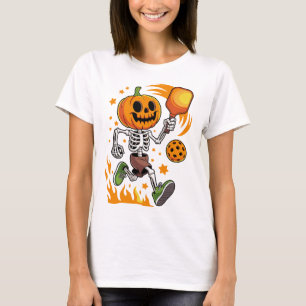 Camiseta Arte Deportivo de Calabaza Esqueleto de Pickleball