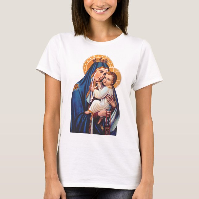 Camiseta Arte Devocional de Nuestra Señora del Monte Carmel (Anverso)