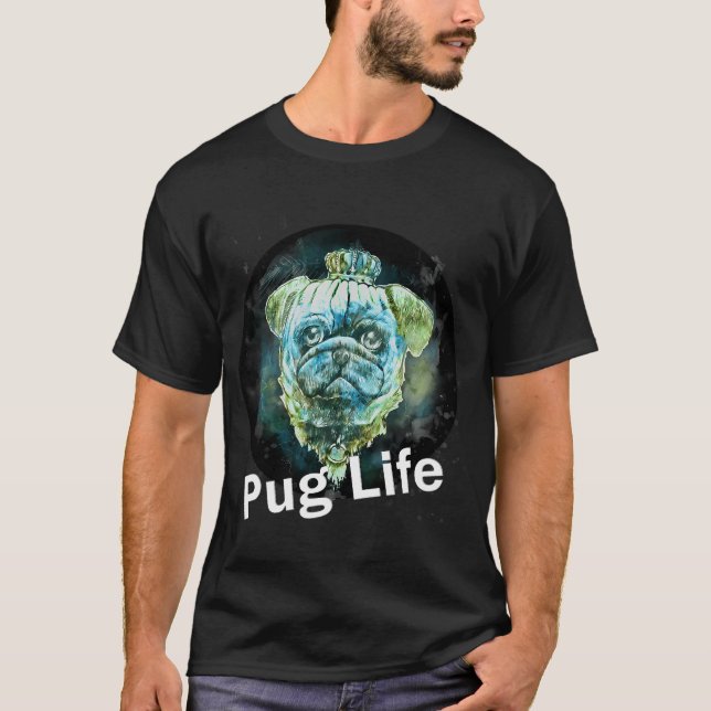 Camiseta Arte digital acuarela de perro Pug Life (Anverso)