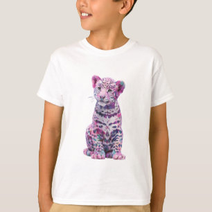 Camiseta Arte digital de cachorro de leopardo con florecimi