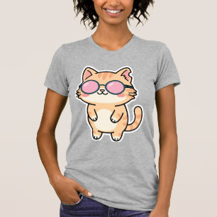 Camiseta Arte digital de gato adorable kawaii con gafas de