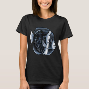 Camiseta Arte digital de pestañas de pez lindo blanco y neg