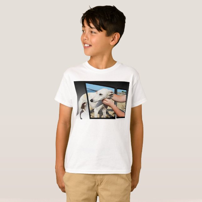 Camiseta Arte Dimensional de perro blanco, (Anverso completo)