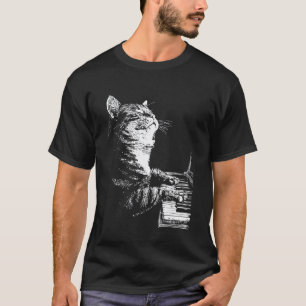 Camiseta Arte divertido de gato Arte de animal Tocando pian