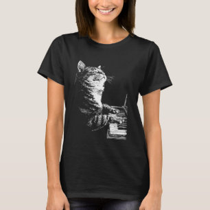 Camiseta Arte divertido de gato Arte de animal Tocando pian