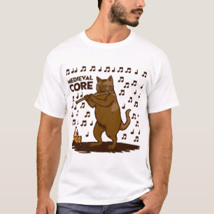 Camiseta Arte divertido de gato medieval tocando la flauta