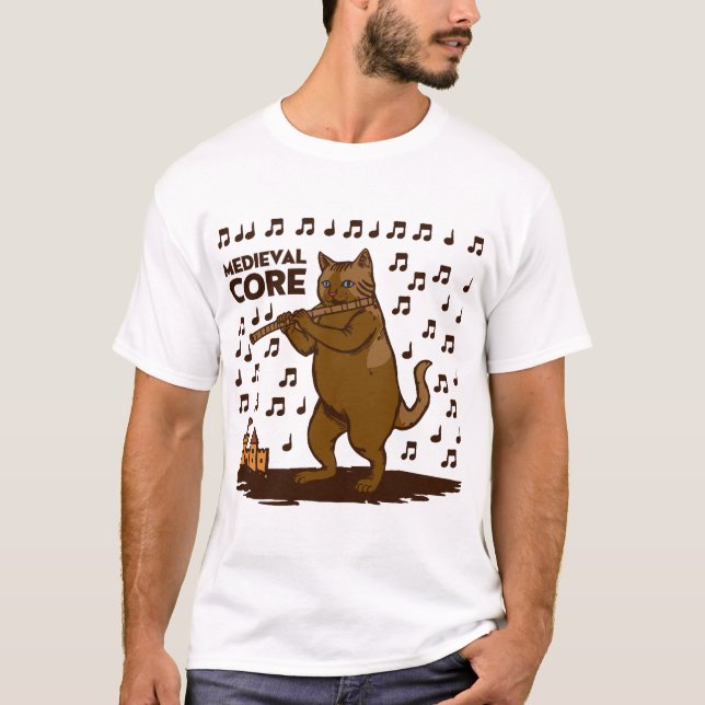 Camiseta Arte divertido de gato medieval tocando la flauta (Anverso)