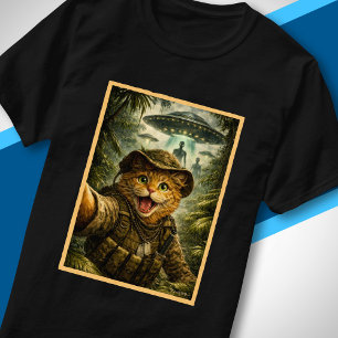 Camiseta Arte Divertido de OVNIs con Gato de la Jungla Alie