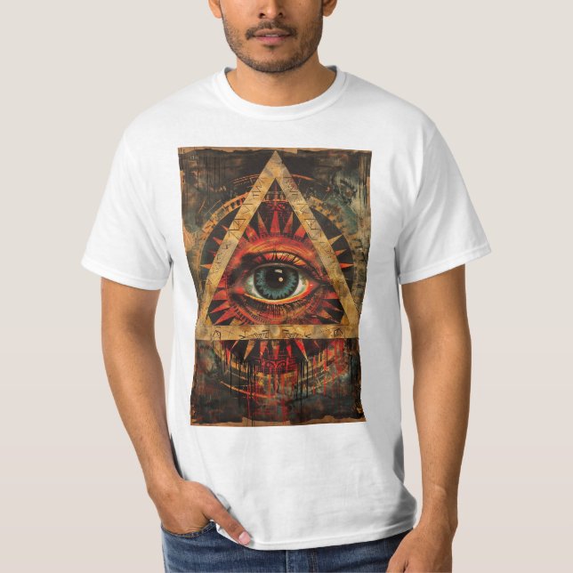 Camiseta arte elegante con abrasiones con el ojo omnipresen (Anverso)