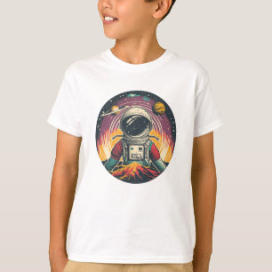 Camiseta arte elegante con un astronauta dibujado volando e