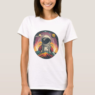 Camiseta arte elegante con un astronauta dibujado volando e