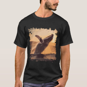 Camiseta Arte en Acuarela de Ballena Saltando Puesta de Sol