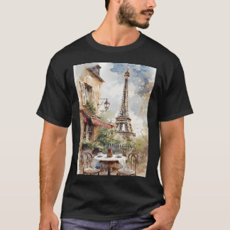 Camiseta Arte en acuarela de encantador café parisino con E