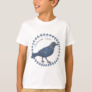 Camiseta Arte en Acuarela de la Especie de Ave Cuervo Ameri